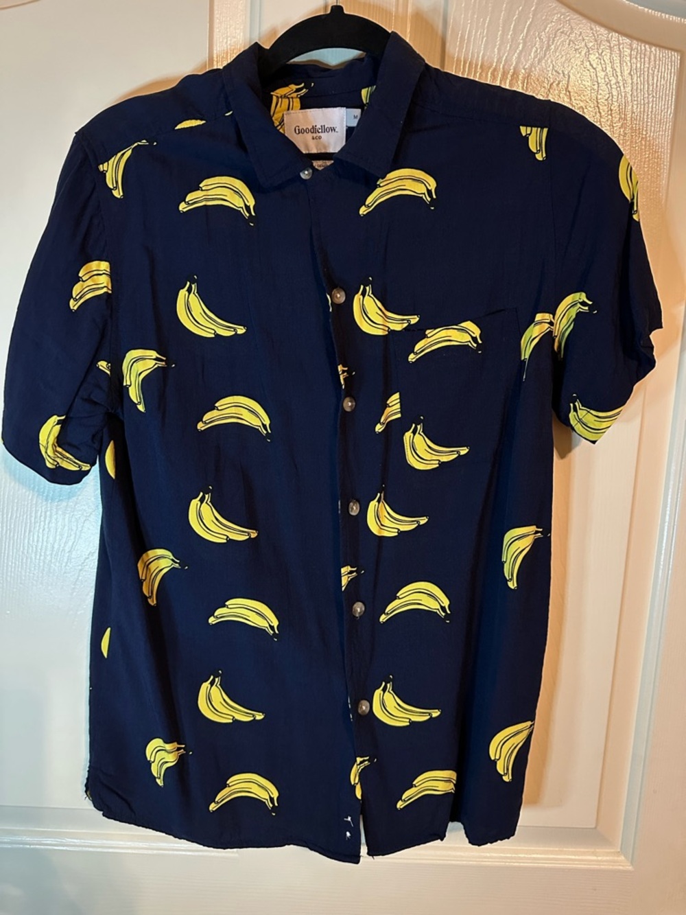 Goodfellow & Co Navy Button-Down Shirt with Yellow Banana Print